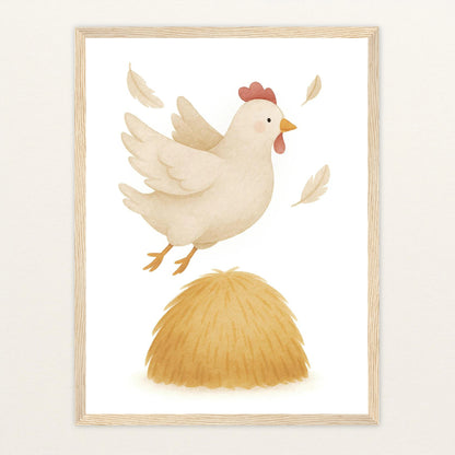 Hanni das Huhn - Motiv: "Heu" Poster mit Holzrahmen von tinylearner