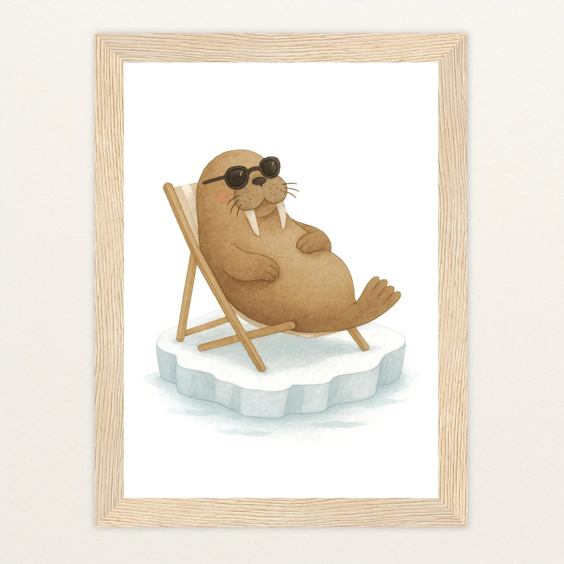 Wally das Walross - Motiv: "Liegestuhl" Poster mit Holzrahmen von tinylearner