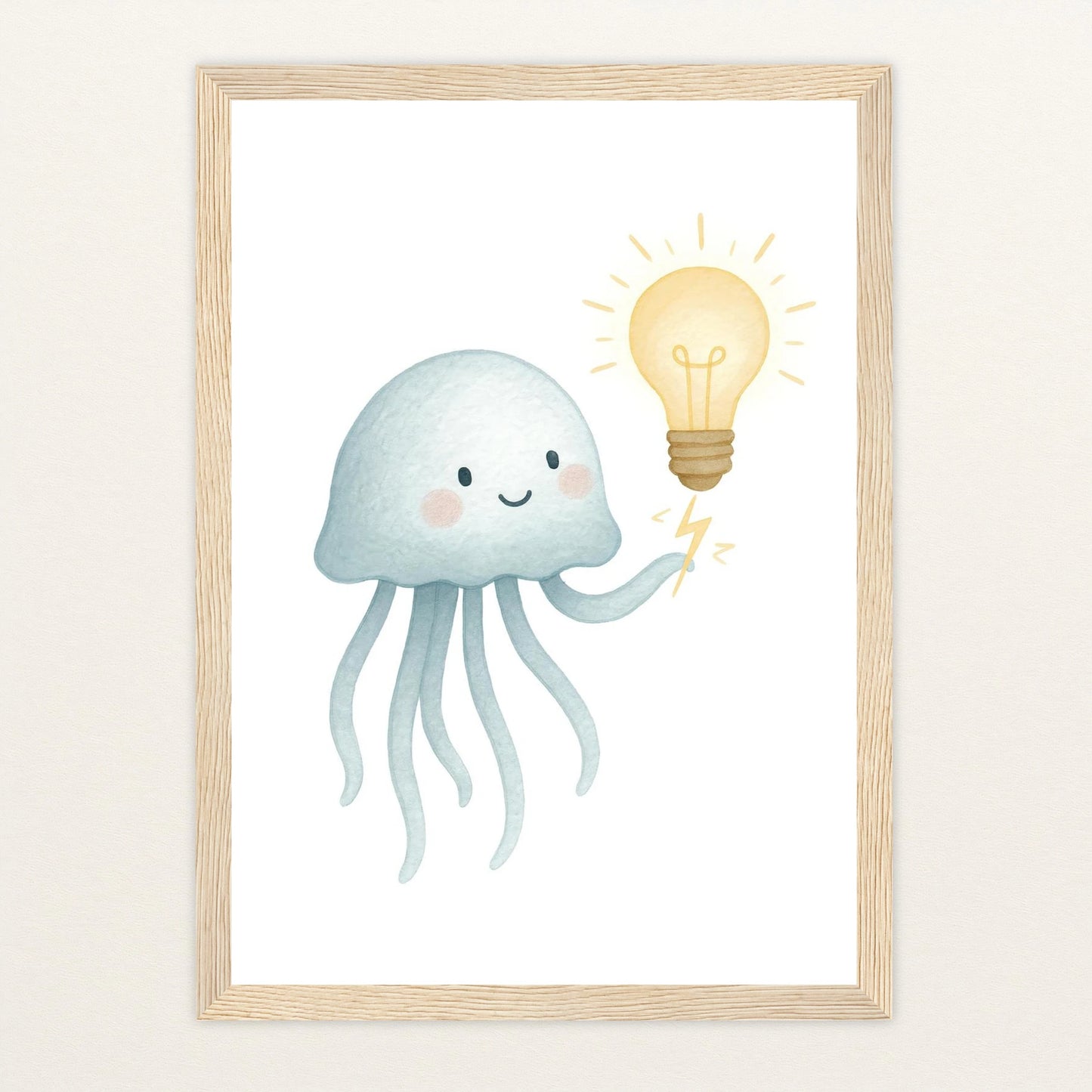 Quinn die Qualle - Motiv: "Glühbirne" Poster mit Holzrahmen von tinylearner