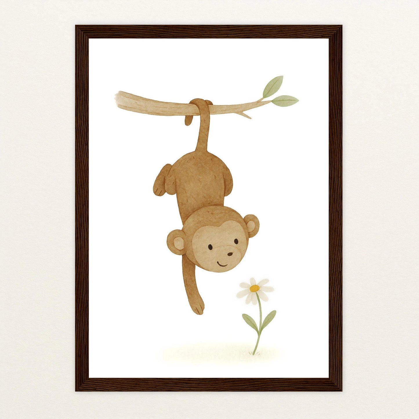 Aki der Affe - Motiv: "Gänseblümchen" Poster mit Holzrahmen von tinylearner