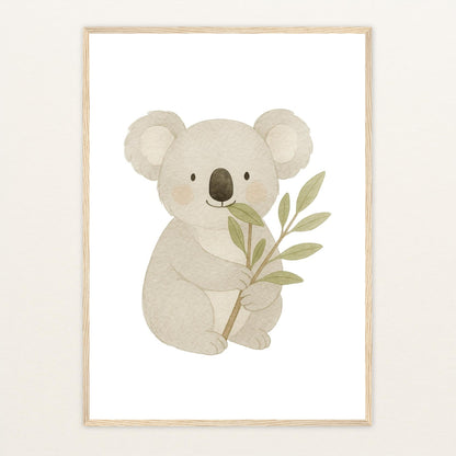 Kori der Koala - Motiv: "Eukalyptus" Poster mit Holzrahmen von tinylearner