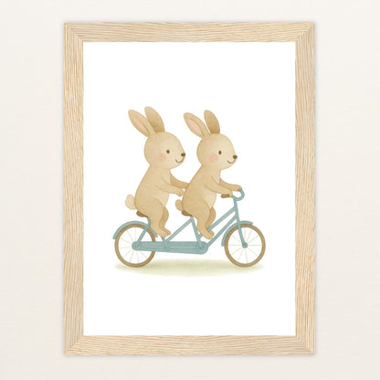 Holly der Hase - Motiv: "Tandem" Poster mit Holzrahmen von tinylearner