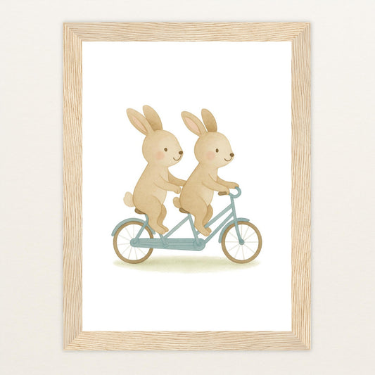 Holly der Hase - Motiv: "Tandem" Poster mit Holzrahmen von tinylearner