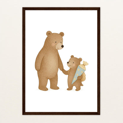 Balu der Bär - Motiv: "Schultüte" Poster mit Holzrahmen von tinylearner