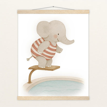 Emil der Elefant - Motiv: "Pool" Poster mit Leisten von tinylearner