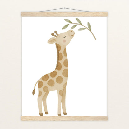 Greta die Giraffe - Motiv: "Blätter" Poster mit Leisten von tinylearner