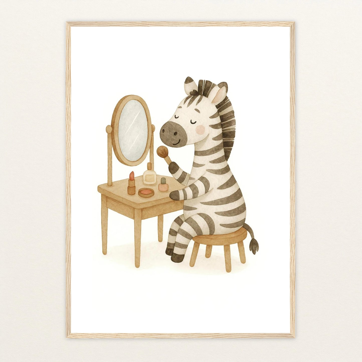 Zinni das Zebra - Motiv: "Schminken" Poster mit Holzrahmen von tinylearner