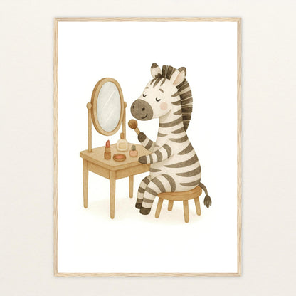 Zinni das Zebra - Motiv: "Schminken" Poster mit Holzrahmen von tinylearner