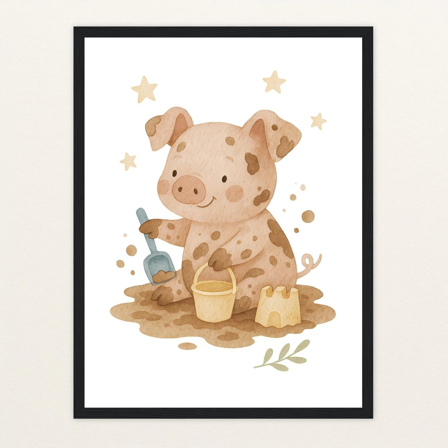 Susi das Schwein - Motiv: "Sandkasten" Poster mit Holzrahmen von tinylearner