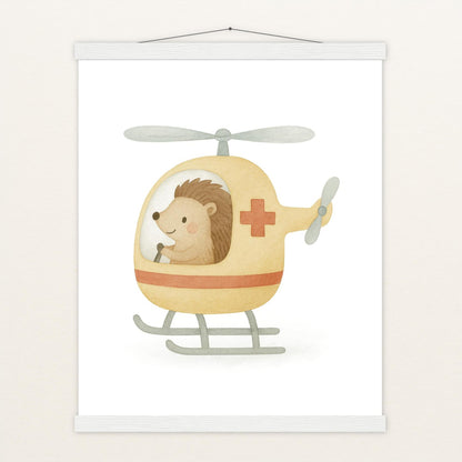 Iggi der Igel - Motiv: "Rettungshubschrauber" Poster mit Leisten von tinylearner