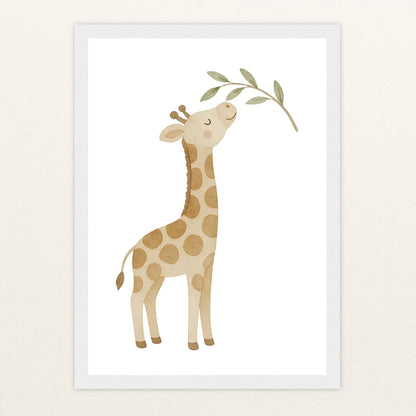 Greta die Giraffe - Motiv: "Blätter" Poster mit Holzrahmen von tinylearner