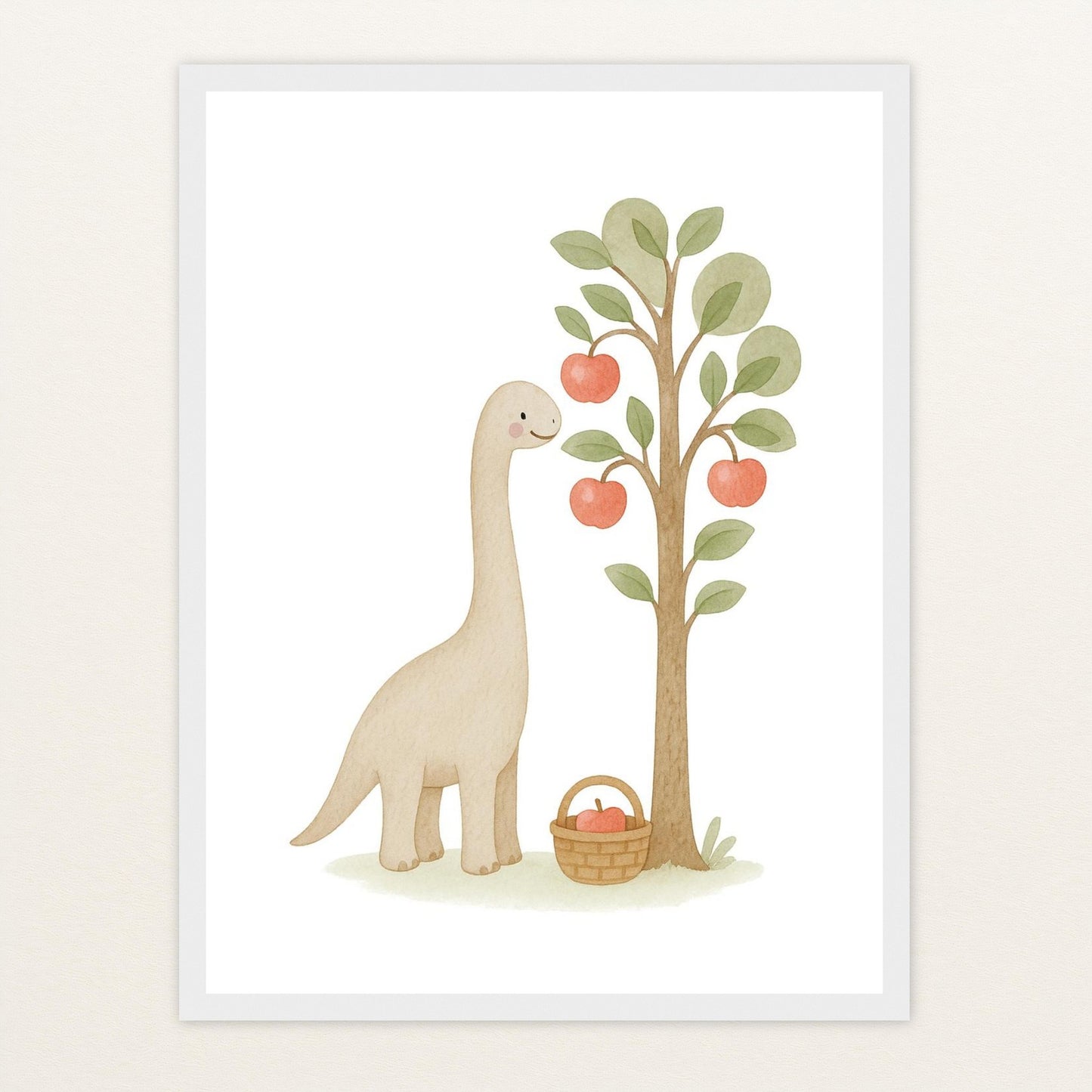 Dinosaurier Brachiosaurus - Motiv: "Apfelbaum" Poster mit Holzrahmen von tinylearner