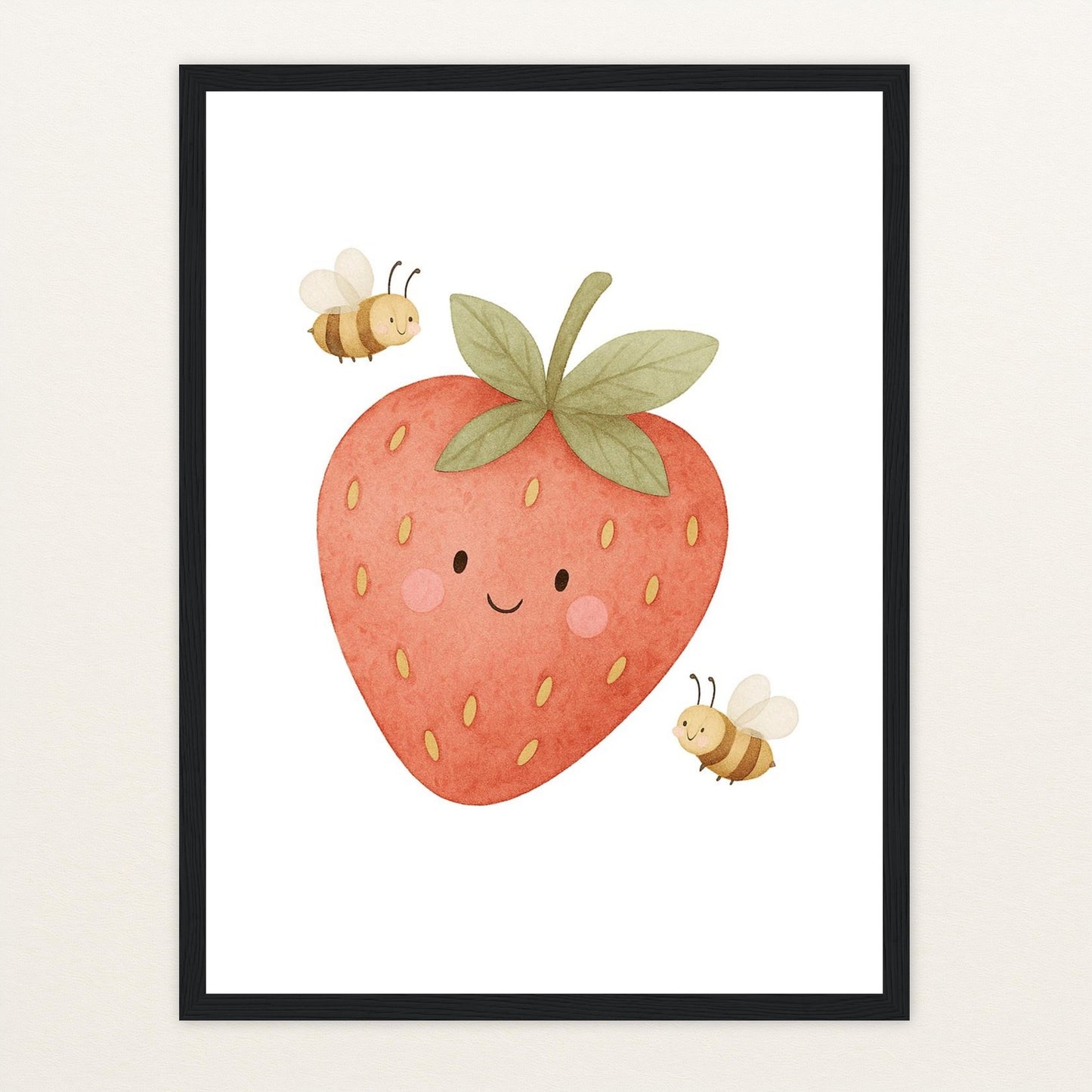 Obst: Erdbeere Poster mit Holzrahmen von tinylearner