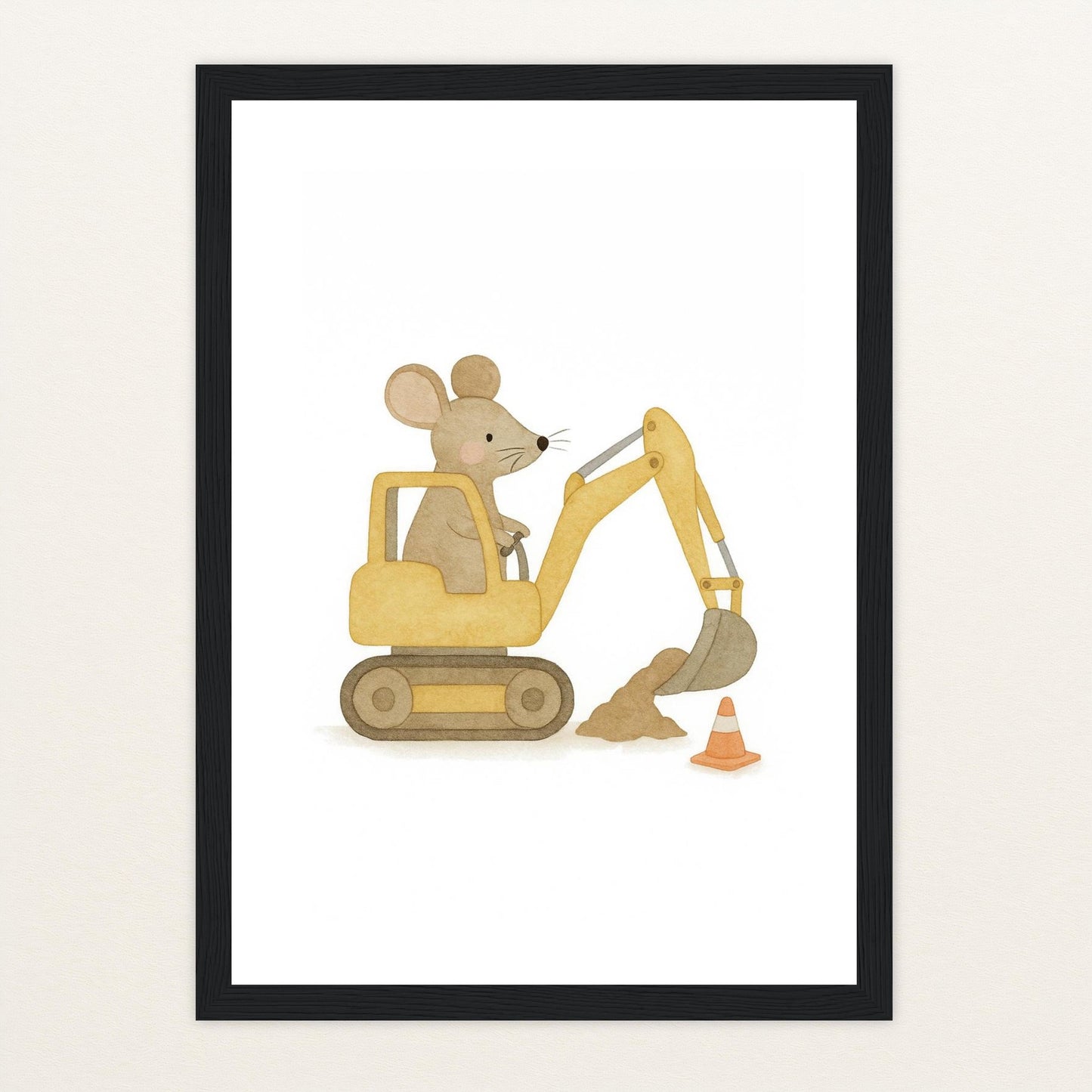 Mimi die Maus - Motiv: "Bagger" Poster mit Holzrahmen von tinylearner