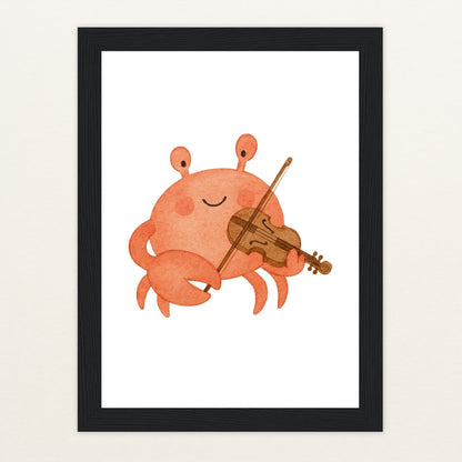 Krabbi der Krebs - Motiv: "Geige" Poster mit Holzrahmen von tinylearner