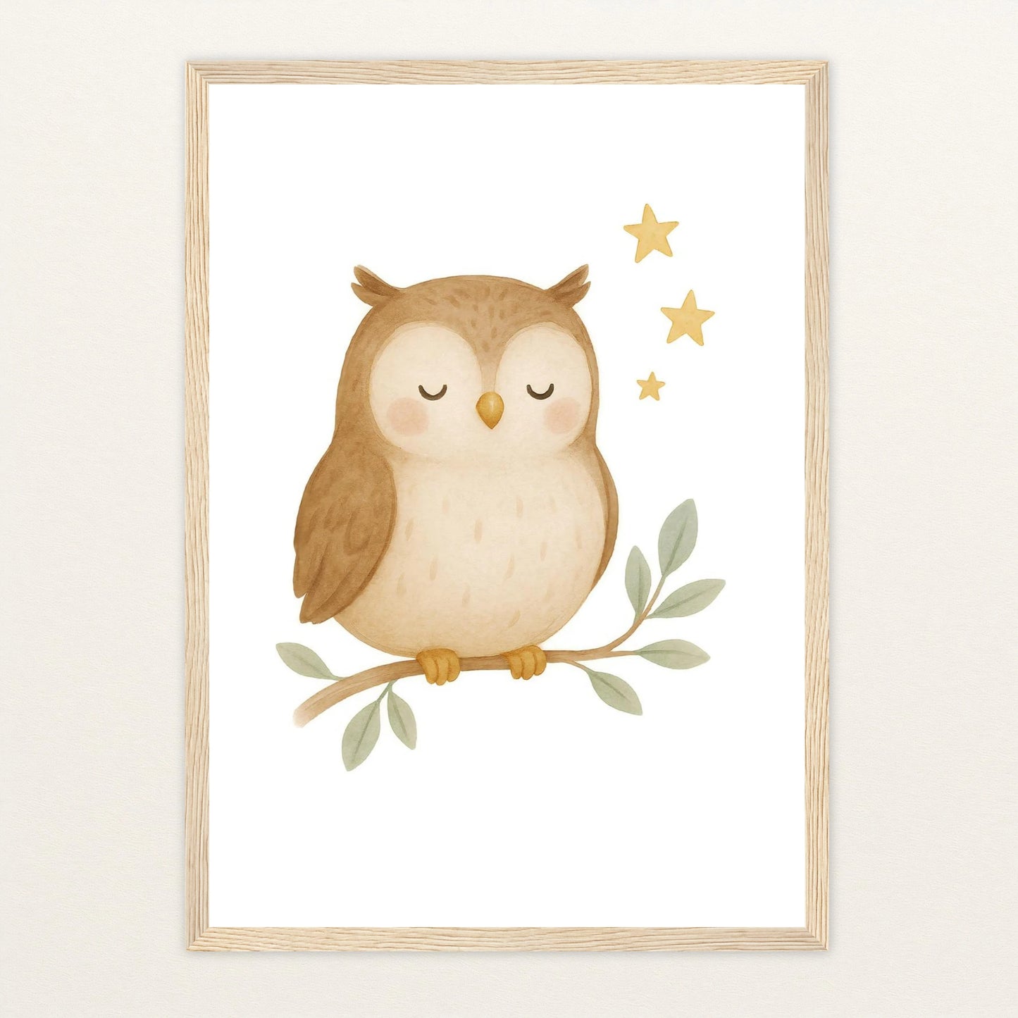 Emmi die Eule Poster mit Holzrahmen von tinylearner