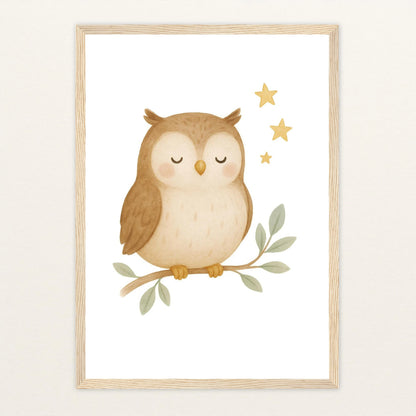 Emmi die Eule Poster mit Holzrahmen von tinylearner