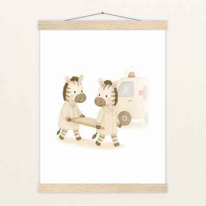 Zinni das Zebra - Motiv: "Krankenwagen" Poster mit Leisten von tinylearner