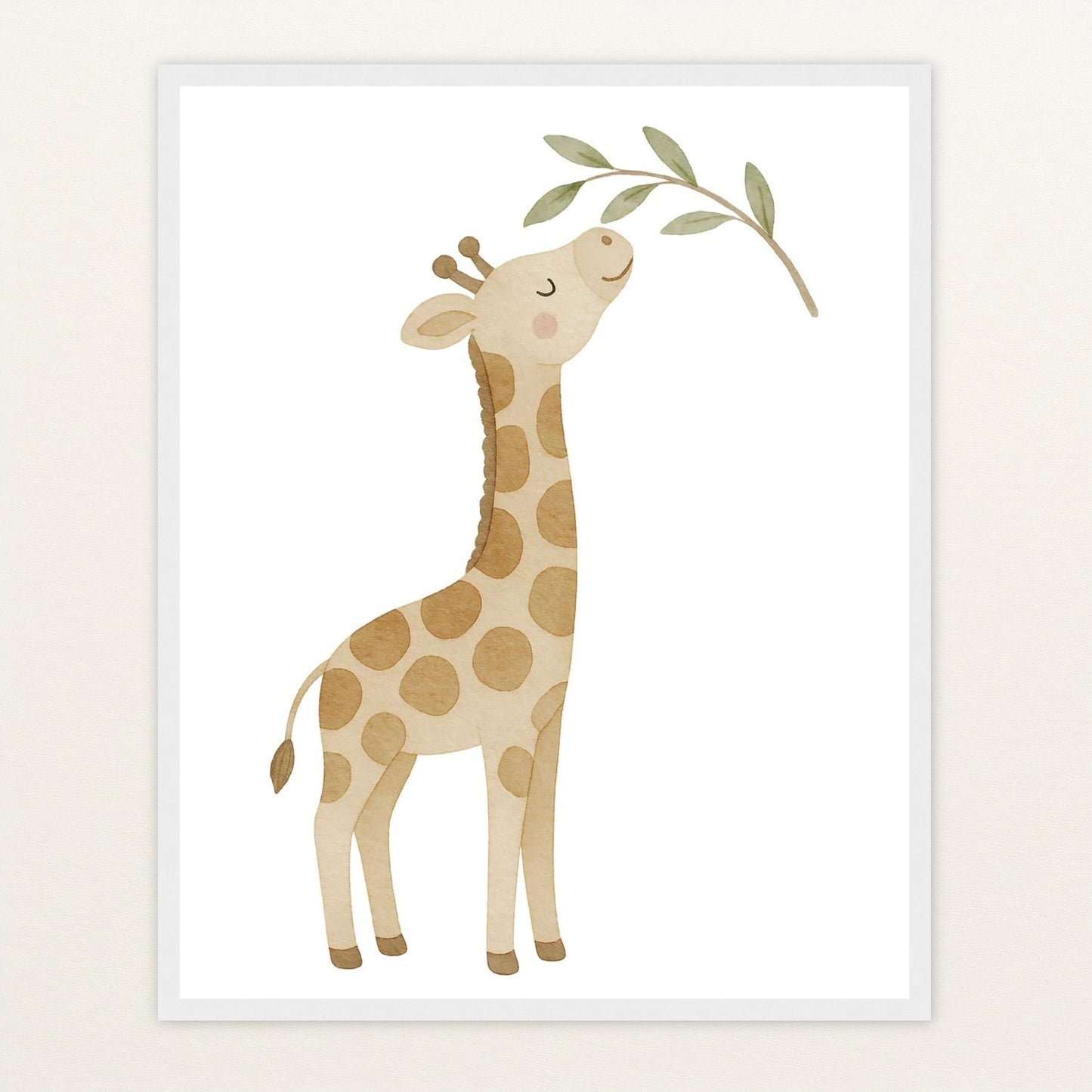 Greta die Giraffe - Motiv: "Blätter" Poster mit Holzrahmen von tinylearner