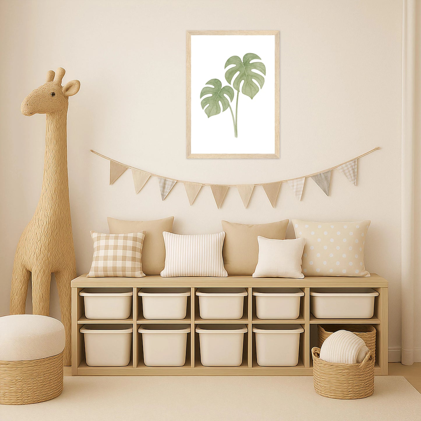 Monstera-Blätter Poster mit Holzrahmen von tinylearner