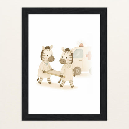 Zinni das Zebra - Motiv: "Krankenwagen" Poster mit Holzrahmen von tinylearner