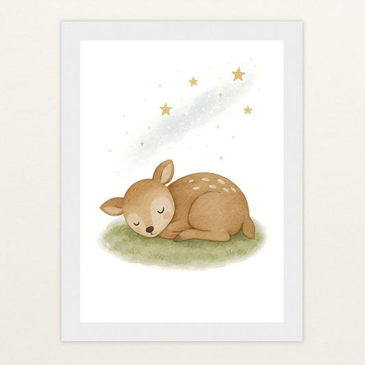 Ria das Reh - Motiv: "Schlafend" Poster mit Holzrahmen von tinylearner