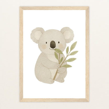 Kori der Koala - Motiv: "Eukalyptus" Poster mit Holzrahmen von tinylearner