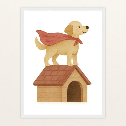Hugo der Hund - Motiv: "Superheld" Poster mit Holzrahmen von tinylearner