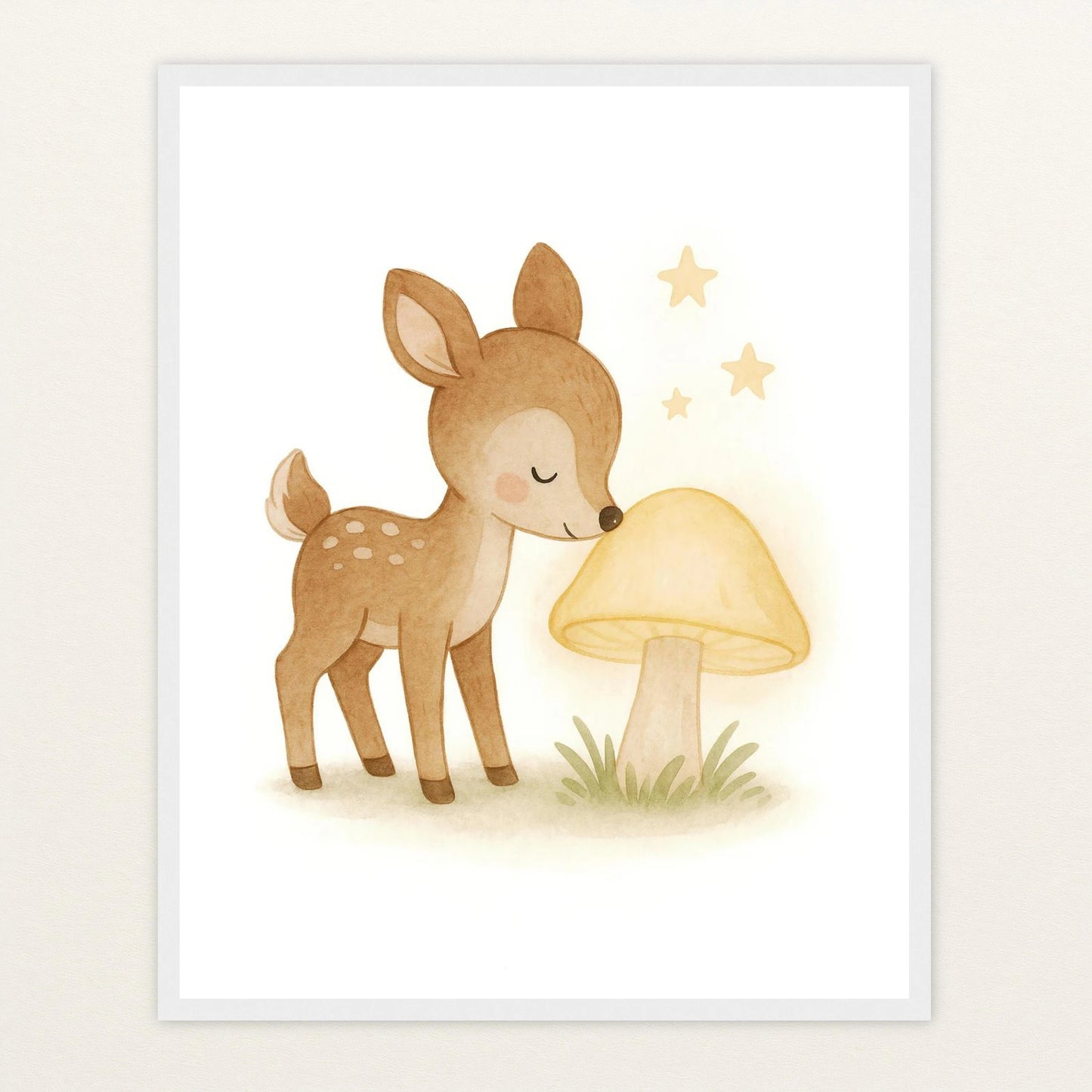 Ria das Reh - Motiv: "Leuchtpilz" Poster mit Holzrahmen von tinylearner