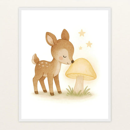 Ria das Reh - Motiv: "Leuchtpilz" Poster mit Holzrahmen von tinylearner