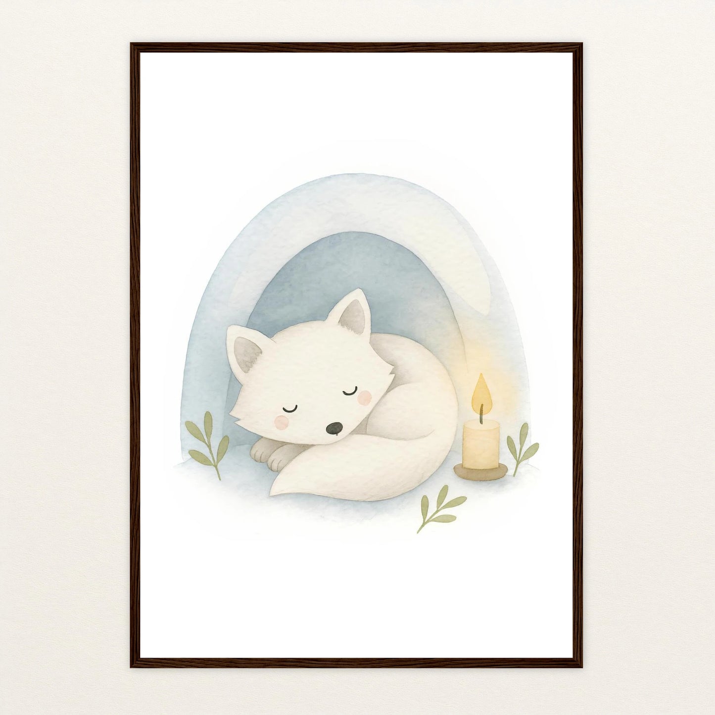 Pino der Polarfuchs - Motiv: "Schneehöhle" Poster mit Holzrahmen von tinylearner