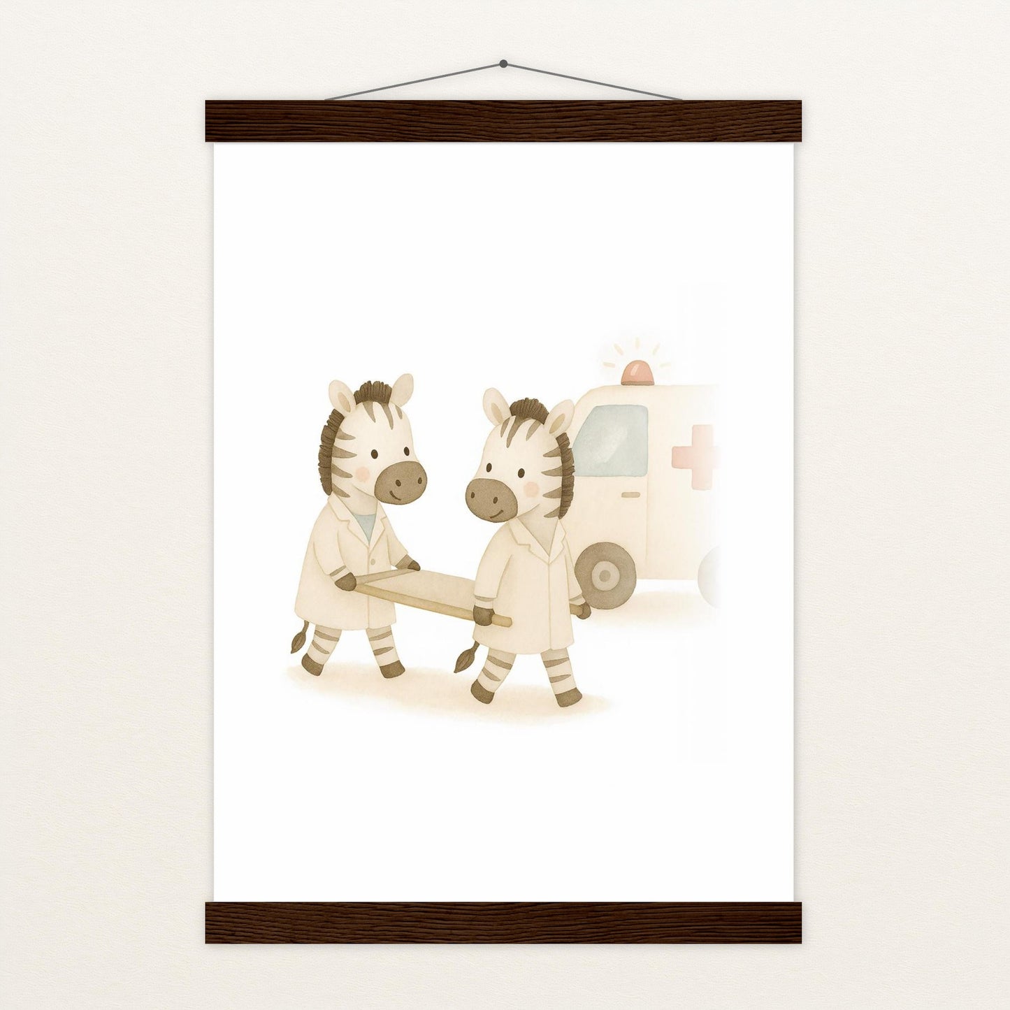 Zinni das Zebra - Motiv: "Krankenwagen" Poster mit Leisten von tinylearner