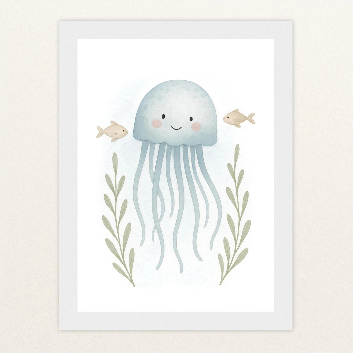 Quinn die Qualle Poster mit Holzrahmen von tinylearner