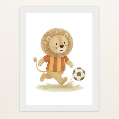 Leo der Löwe - Motiv: "Fußball" Poster mit Holzrahmen von tinylearner