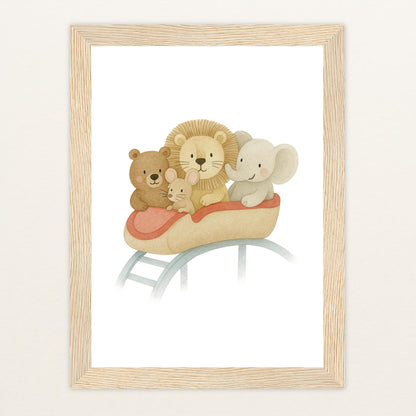 Tierfreunde - Motiv: "Achterbahn" Poster mit Holzrahmen von tinylearner