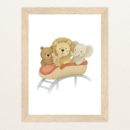 Tierfreunde - Motiv: "Achterbahn" Poster mit Holzrahmen von tinylearner