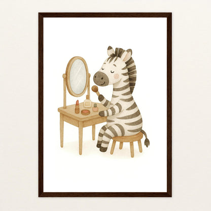 Zinni das Zebra - Motiv: "Schminken" Poster mit Holzrahmen von tinylearner