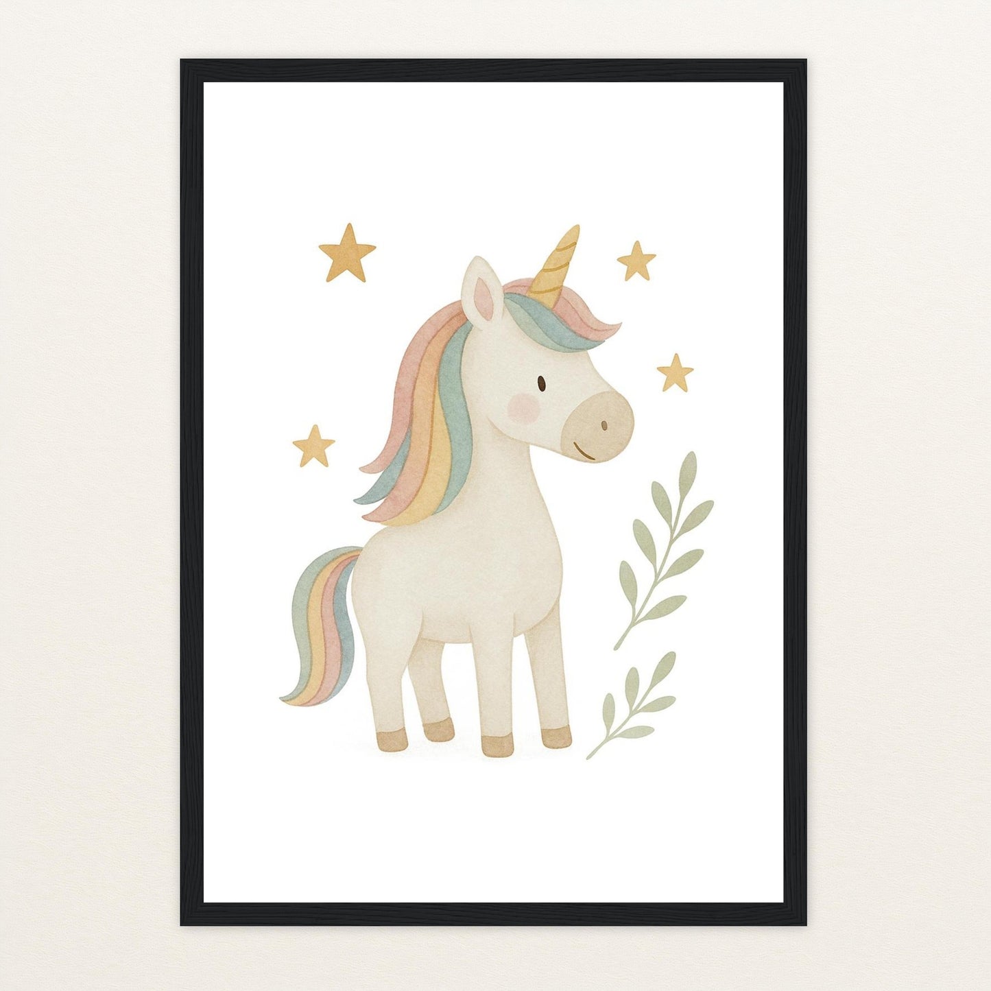 Luni das Einhorn Poster mit Holzrahmen von tinylearner