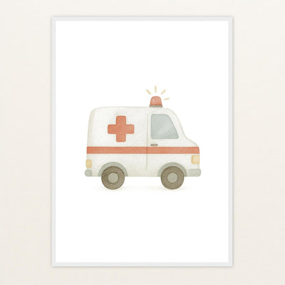 Krankenwagen Poster mit Holzrahmen von tinylearner
