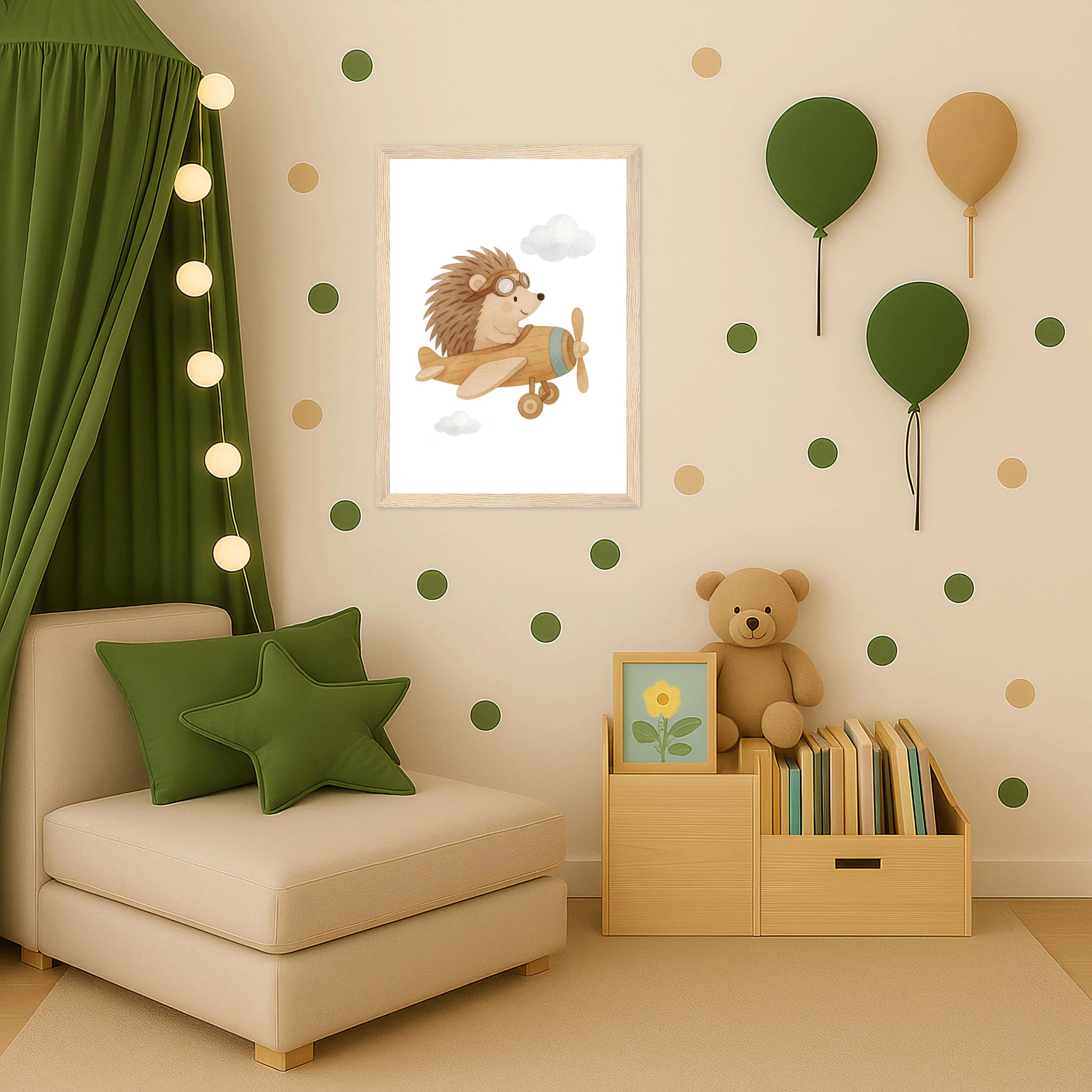 Iggi der Igel - Motiv: "Flugzeug" Poster mit Holzrahmen von tinylearner
