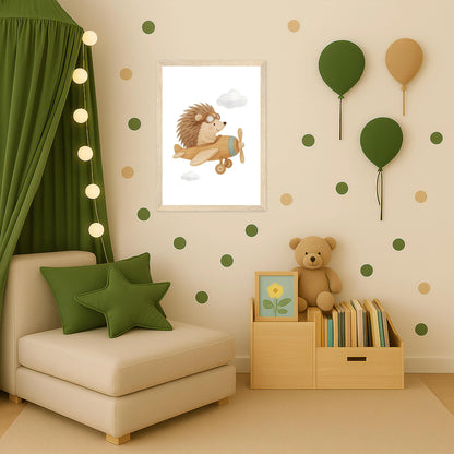Iggi der Igel - Motiv: "Flugzeug" Poster mit Holzrahmen von tinylearner