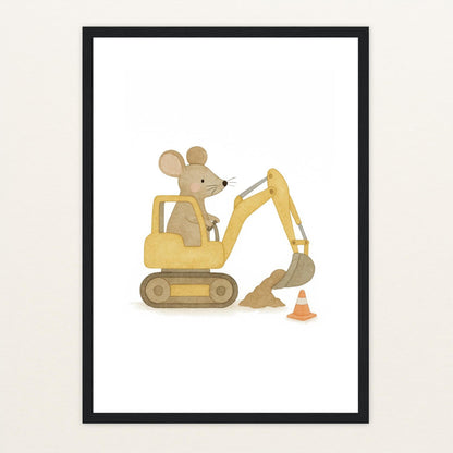 Mimi die Maus - Motiv: "Bagger" Poster mit Holzrahmen von tinylearner