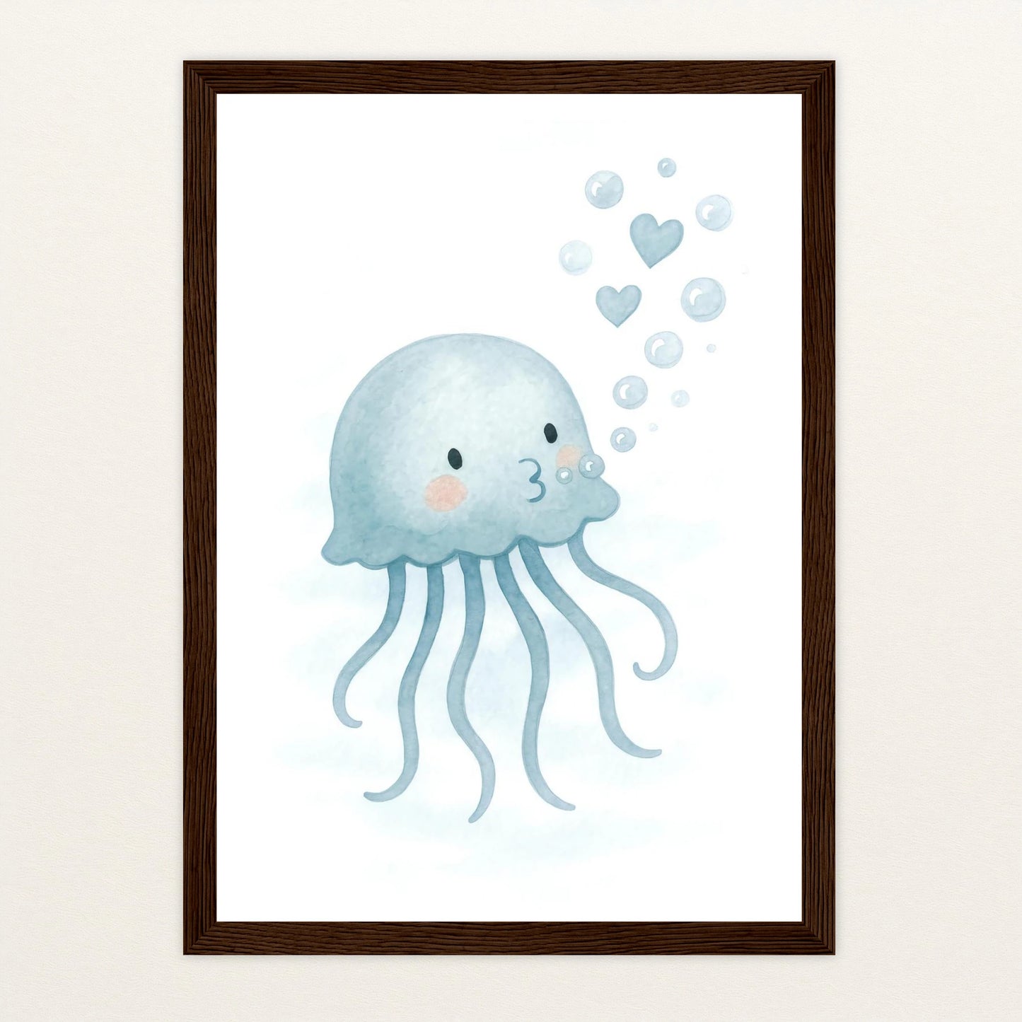 Quinn die Qualle - Motiv: "Luftblasen" Poster mit Holzrahmen von tinylearner