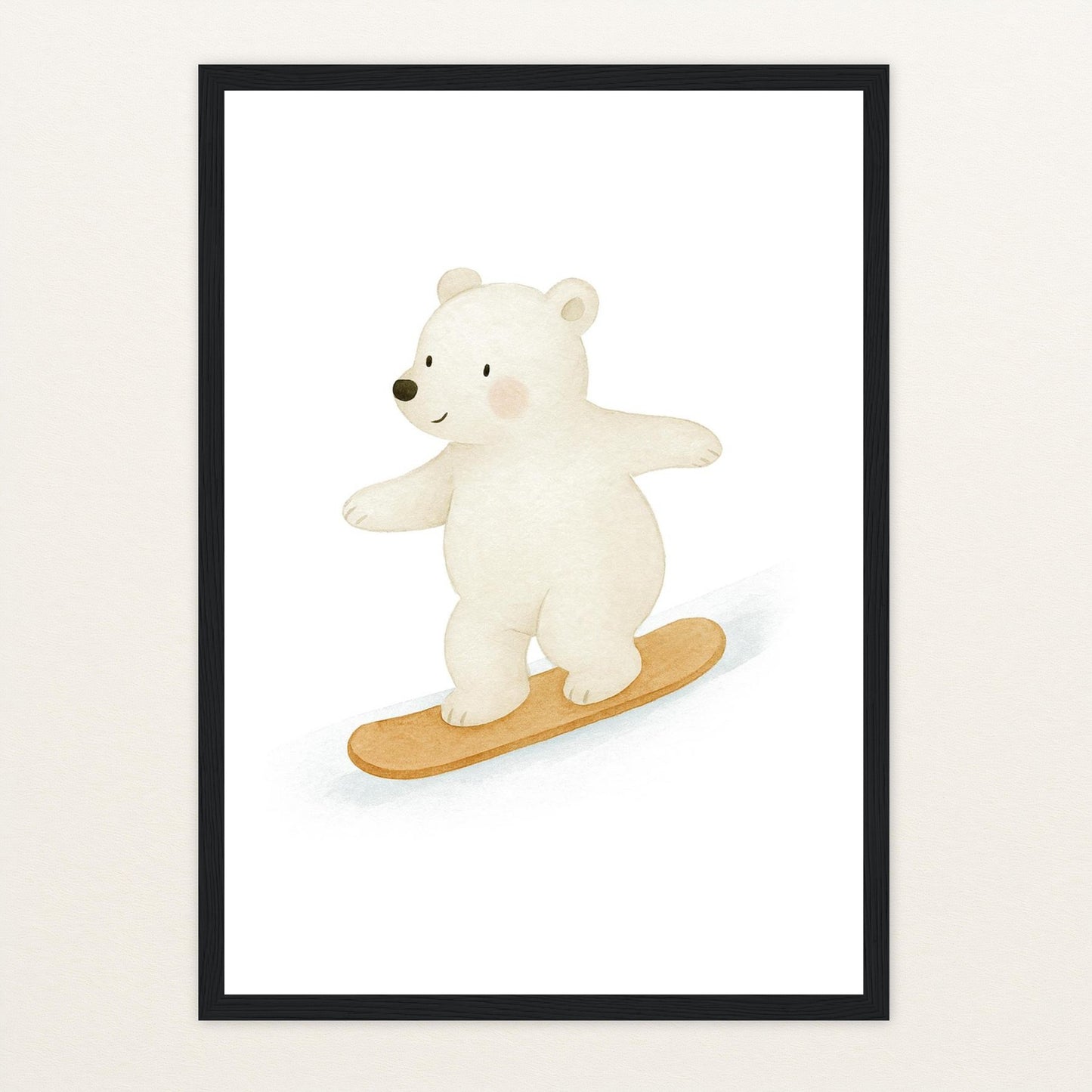 Pummel der Polarbär - Motiv: "Snowboard" Poster mit Holzrahmen von tinylearner