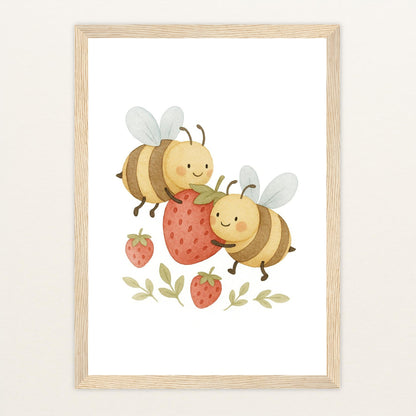 Bibi die Biene - Motiv: "Erdbeere" Poster mit Holzrahmen von tinylearner