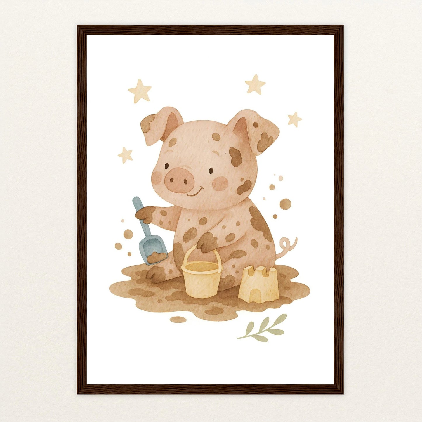 Susi das Schwein - Motiv: "Sandkasten" Poster mit Holzrahmen von tinylearner