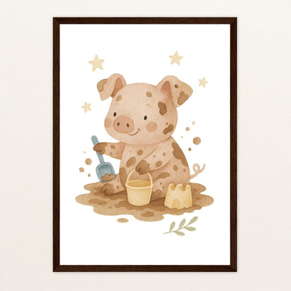 Susi das Schwein - Motiv: "Sandkasten" Poster mit Holzrahmen von tinylearner