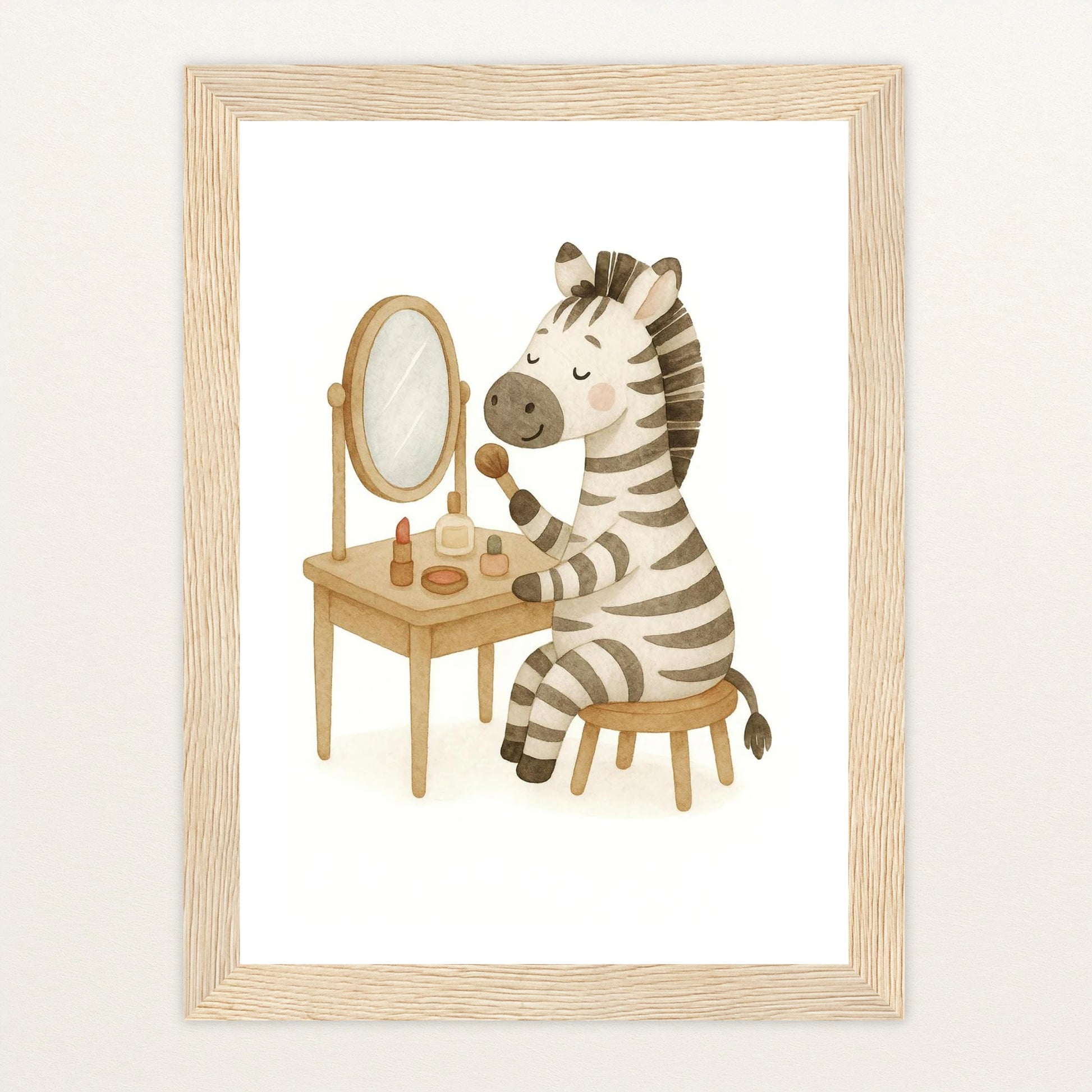 Zinni das Zebra - Motiv: "Schminken" Poster mit Holzrahmen von tinylearner