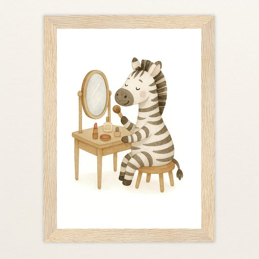 Zinni das Zebra - Motiv: "Schminken" Poster mit Holzrahmen von tinylearner