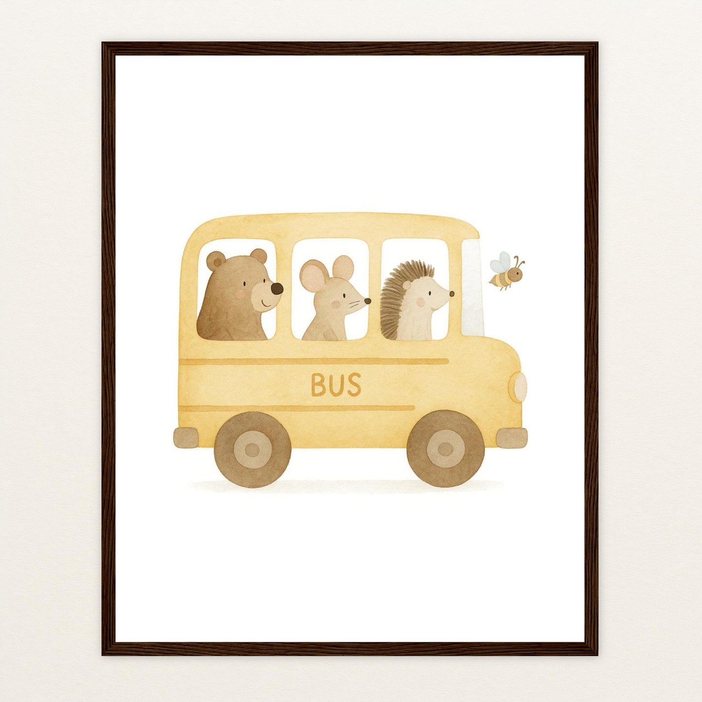 Tierfreunde - Motiv: "Schulbus" Poster mit Holzrahmen von tinylearner